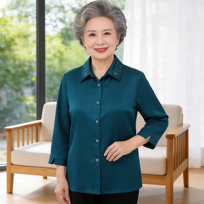 Stylish Seven-Sleeve Summer Top for Middle-Aged and Elderly Women