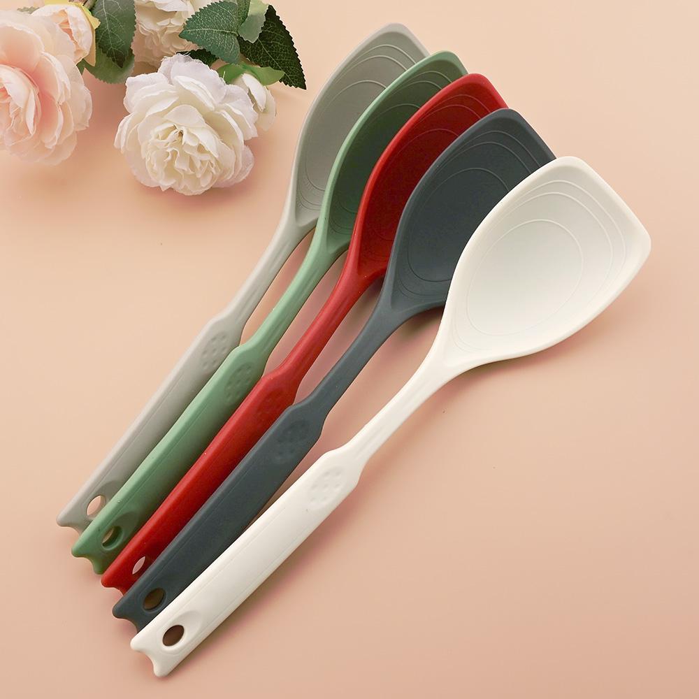 1Pc Silicone Spoon Spatula Heat Resistant Cooking Soup Spoon Nonstick Baking Scraper Stirring Scooping Salad Mixing Spoon