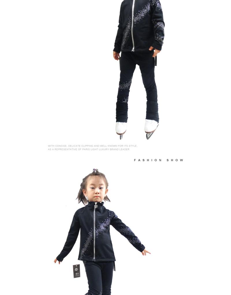 LIUHUO Children's Figure Skating Suit: Fashionable Black Diamond-Accent Pants and Training Costume