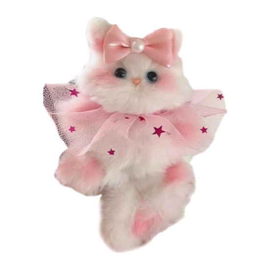 DIY Kitten Keychain Kit Fluffy Cat Plush Toy Craft with Step-by-Step Tutorial Soft Materials Pack for Handmade Bag Charm Cute Gift for Kids Adults