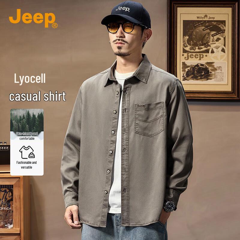 JEEP Men s Tencel Lyocell Casual Long Sleeve Shirt Jacket 4XL