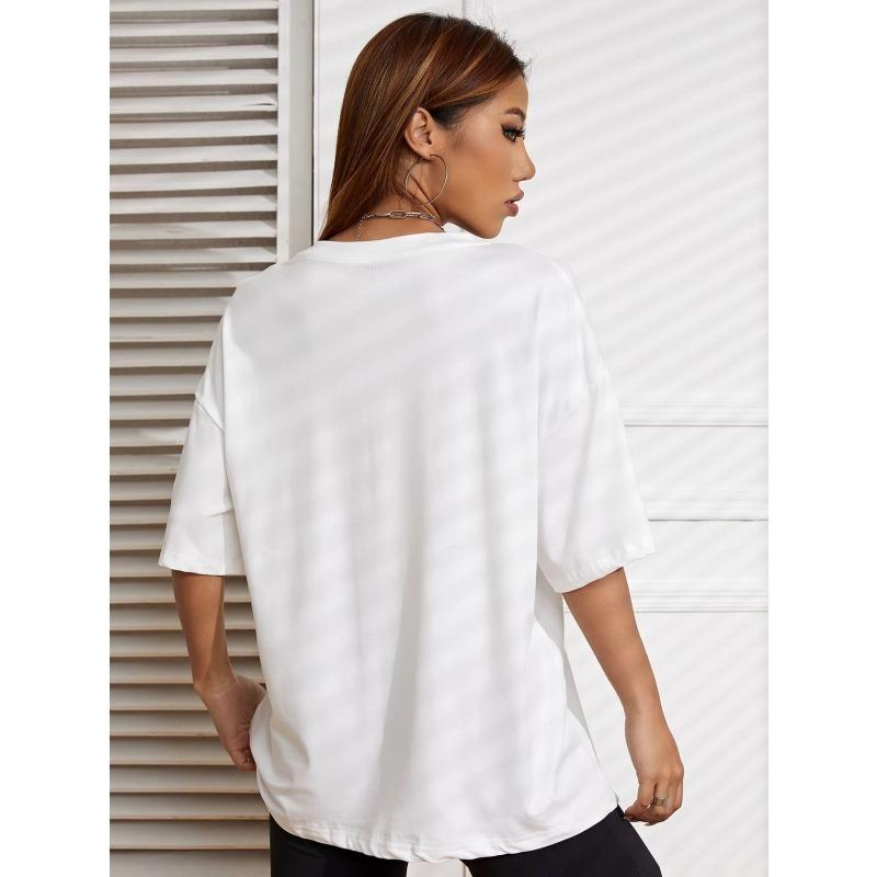 White Oversized T Shirt With Fingerprint Heart Print For Casual Wear