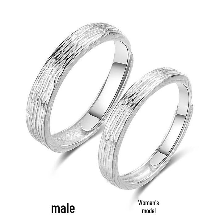 Sterling Silver Adjustable Couple Rings - Simple, Versatile, Textured Bands Open Adjustable