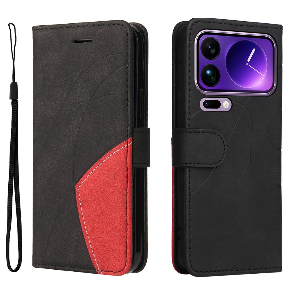 For Xiaomi 17 Pro Max Leather Phone Case Stand Wallet with Bi-colour Splicing Design