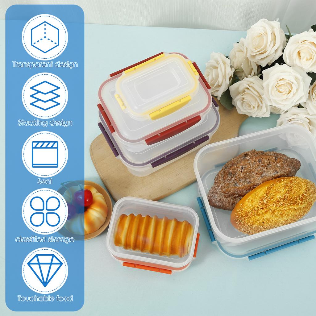 5Pcs Kitchen Food Contianers Set Refrigerator Safe BPA FREE PP Food Storage Box Well Sealed Container Keep Fresh Food Bread Cake