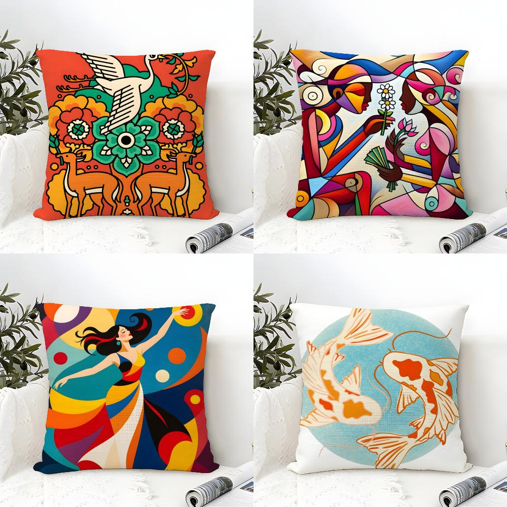 Illustration Of Diagonal Square Art Pillow Case Cotton Linen Fabric Square Zipper Pillowcase Home Decorative Living Room