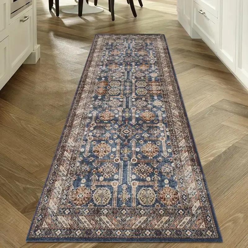 Vintage Persian Pattern Long Runner Rug for Hallway Kitchen Soft Durable Non Slip Home Decoration Carpet with Ethnic Design