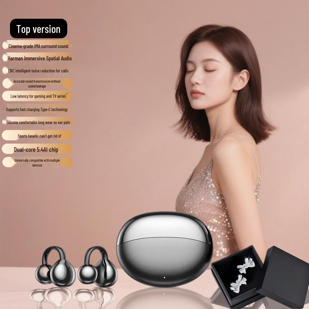 Moderne kabellose Bluetooth-Kopfhörer 2025 mit abnehmbaren Clip-Ohrringen für Damen