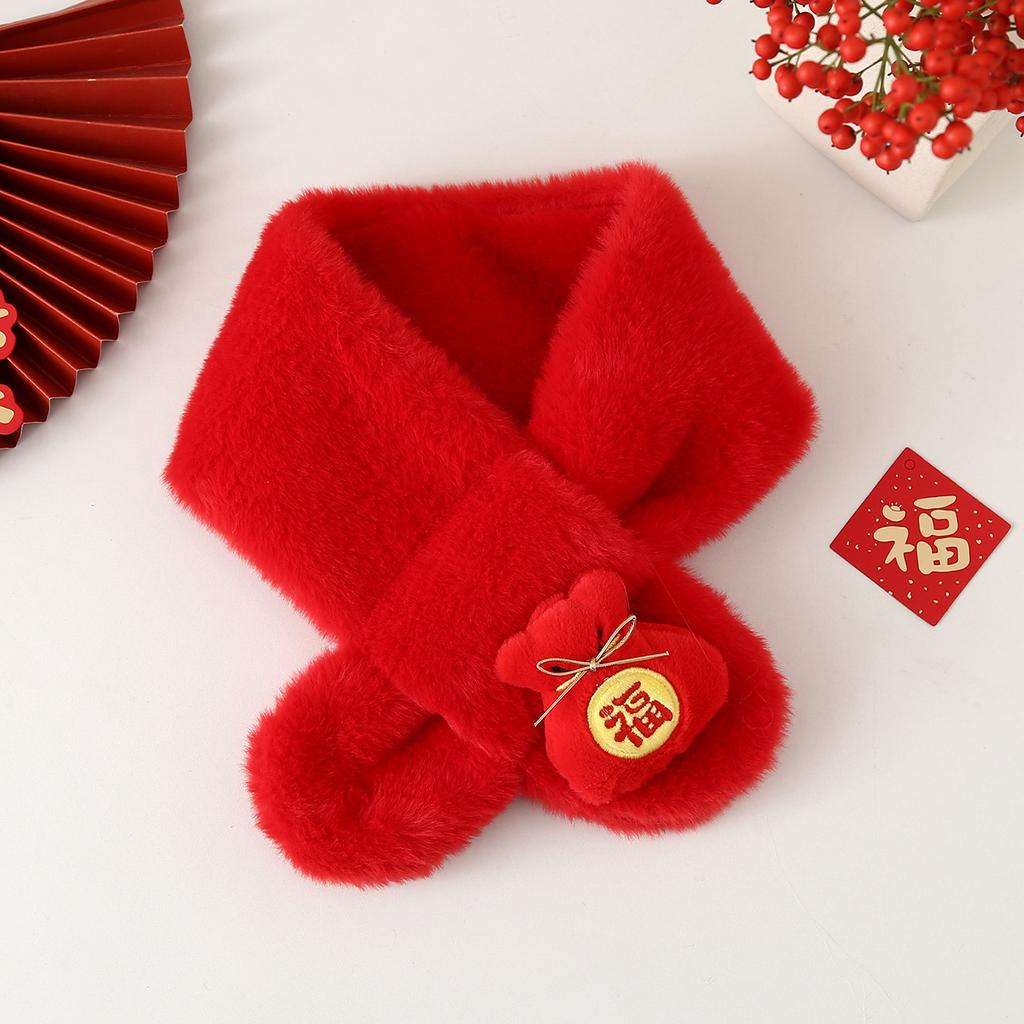 Autumn Winter Children's Scarf Chinese Style Zodiac Animals Red Scarf Cartoon Pony Plush Neck Warm Scarves New Year Gift