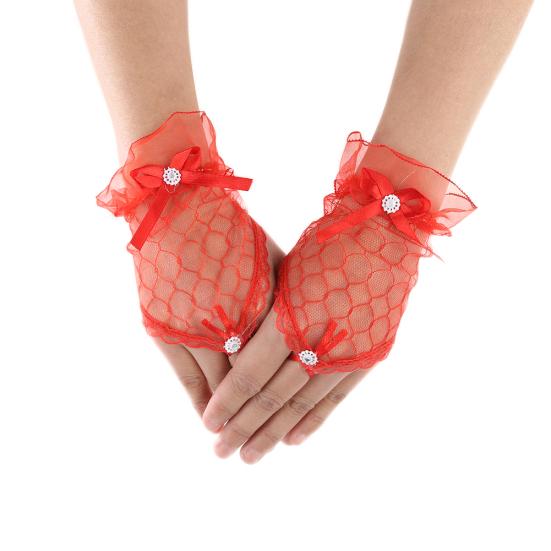 Sexy Lace Fingerless Bowknot Evening Party Bridal Short Gloves Wedding Accessory