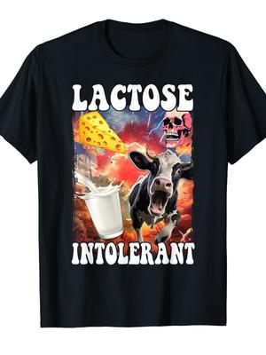 Stilvolles T-Shirt für Männer mit Laktoseintoleranz, hergestellt aus 230 Gramm Baumwolle, mit dem Aufdruck LACTOSE INTOLERANT - Herren Sommer Baumwolle Gr...