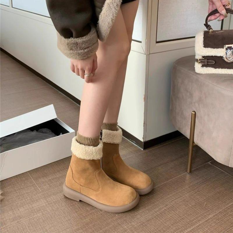 Casual Comfortable Snow Boots Women Winter Retro Plush Cotton Shoes Simple Warm Short Boots Fashionable Versatile Women Shoes