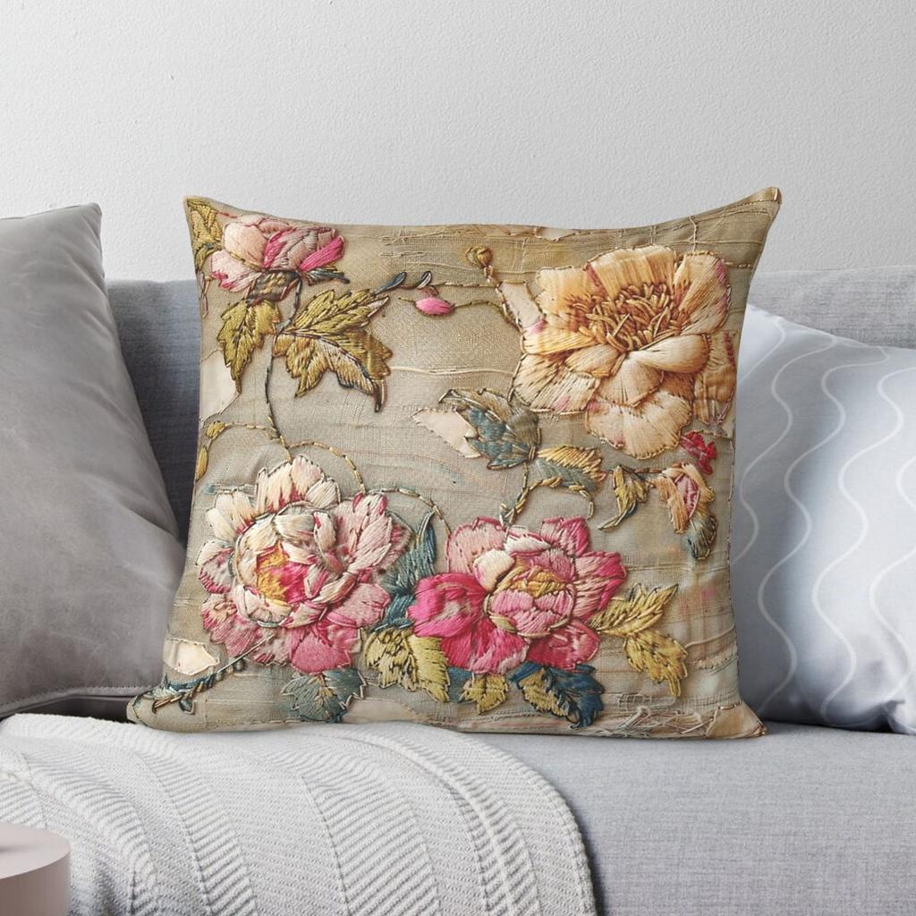 Victorian Flowers Antique Shabby Chic Pillowcase Polyester Linen Velvet Creative Zip Decorative Bed Cushion Cover