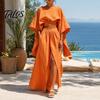 Women Relaxed Fit Suit Summer 2 Piece Outfits, Batwing Half Sleeve Crop Top Breathable Clothing And High Slit Maxi Skirt Travel Vacation Matching Sets