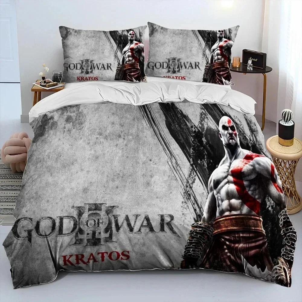 Luxury New 3D Print Game God Of War Kratos Bedding Set Duvet Cover Bed Set Quilt Cover Pillowcase Queen Size Adult Bedding Set