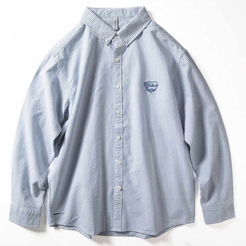 Trendy Spring & Fall Long Sleeves Heart Embroider Casual Stripes Shirt Blue Stripes 3XL