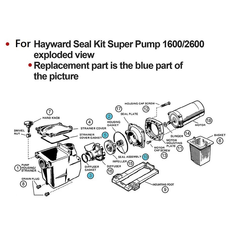 Pool Pump Gasket Seal O-Ring Repair Kit Set For Hayward Super Pump SP2600 SP1600