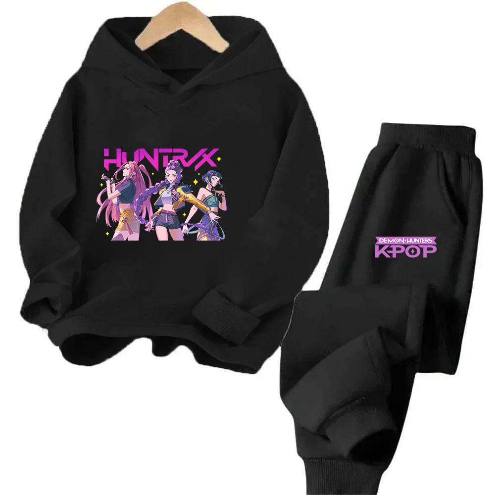 Kpop Witch Hunt Cartoon Fashion Boys Girls Casual Loose Printed Warm Comfortable Hoodie Pants Set