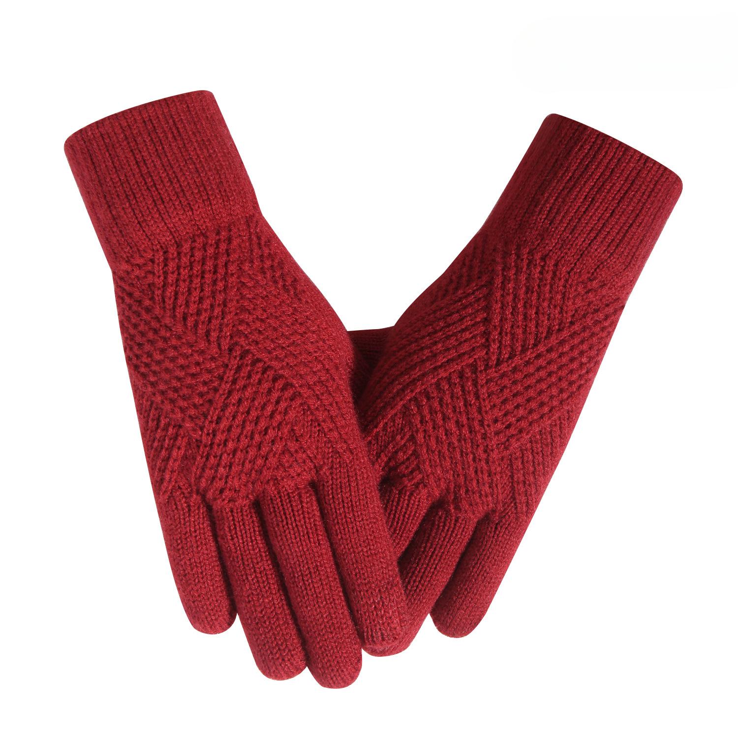 

New Women s Touch Screen Gloves Thickened Knitted Gloves Warm and Cold Proof Simple Plush Yarn Gloves Touch Screen average size