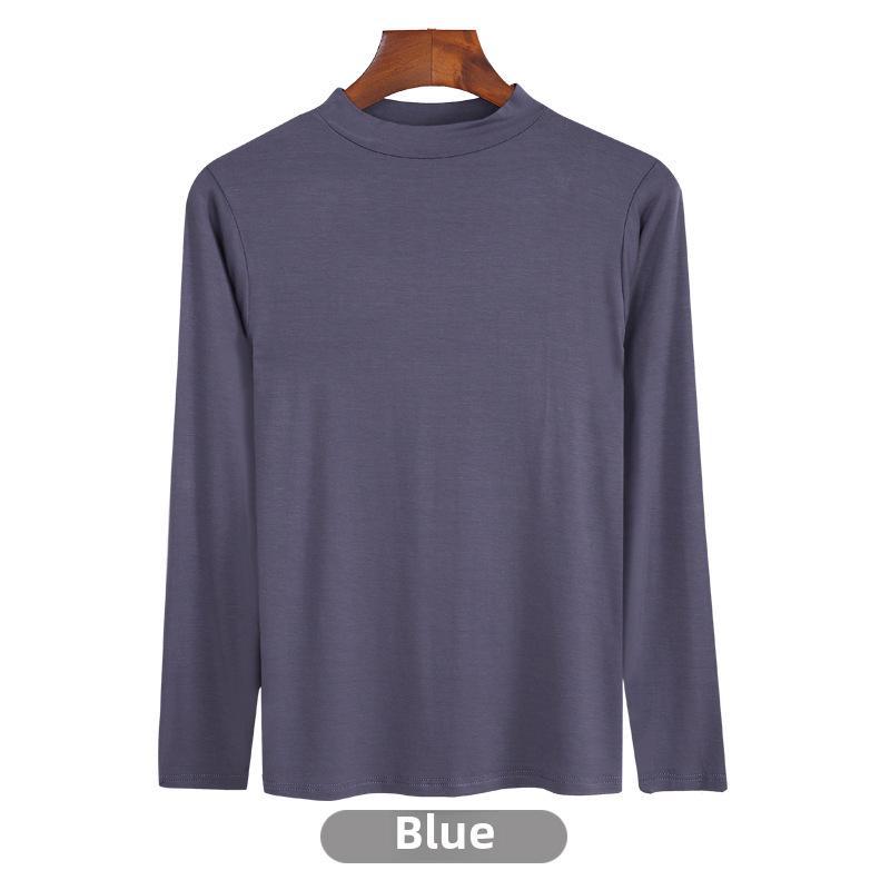 Korean Half-High Collar Slim Fit Modal T-Shirt - Long-Sleeve Solid Color Top