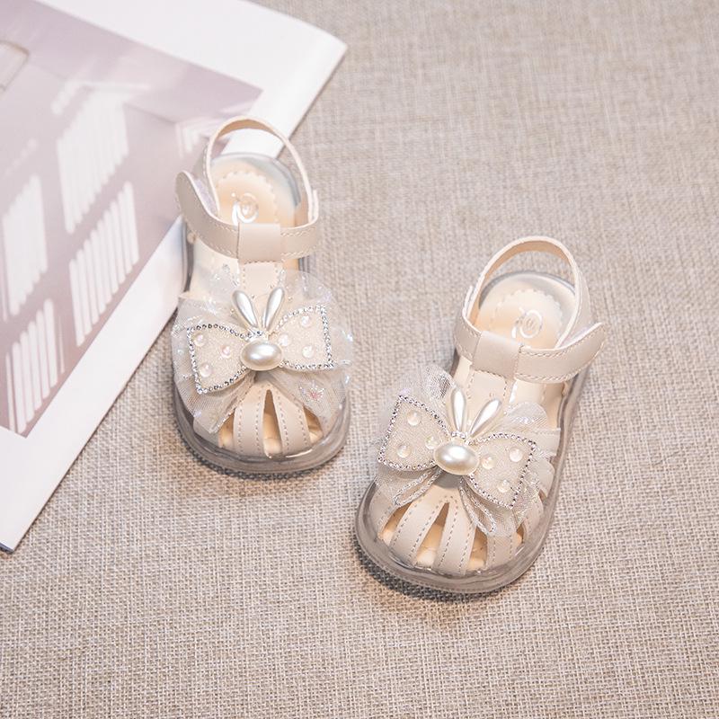 Children s Crystal Princess Sandals - Summer 2026, Soft Sole, Closed-Toe for Girls 22 бежевый