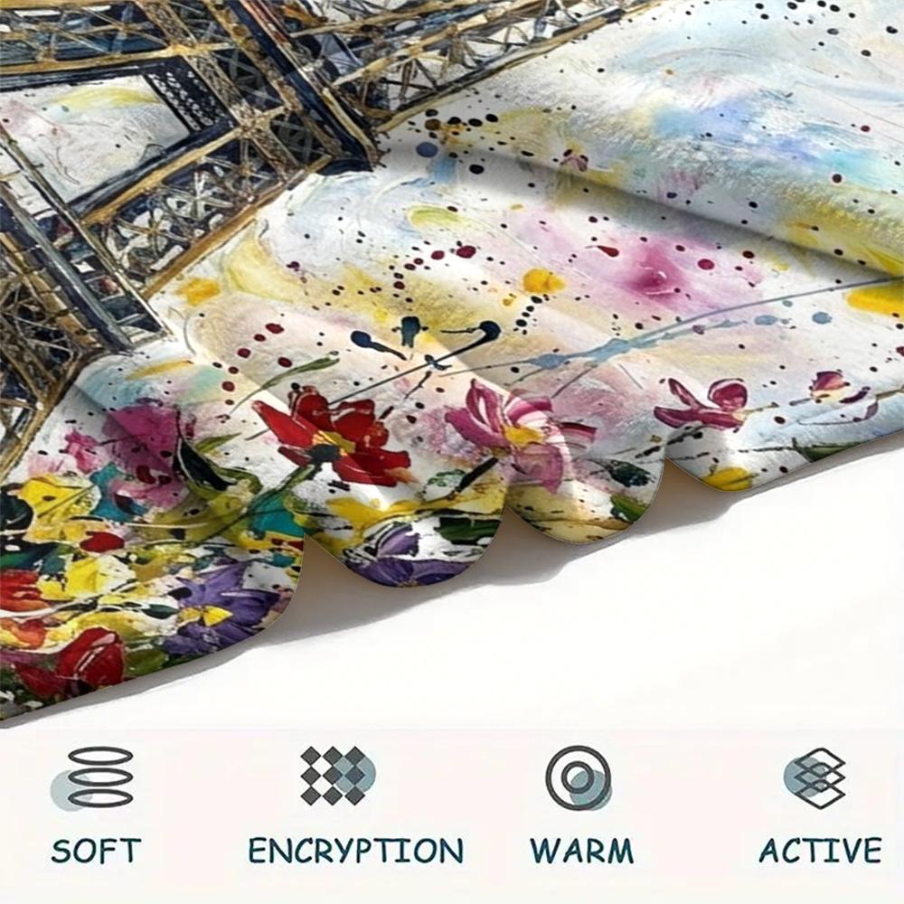 Paris Eiffel Tower Print Flannel Blanket, High quality Comfortable for All Seasons, Home Decor, Warmth and Comfort, Perfect for Christmas Gifts98