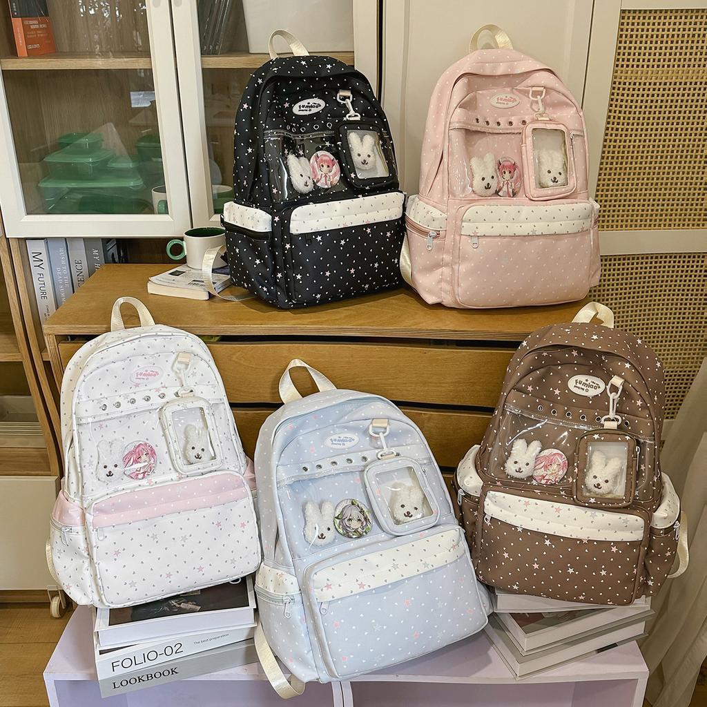 Schoolbag Polka Dot Backpack Female College Wind Large Capacity Two-dimensional Double Shoulder Transparent Pain Bag Backpack Student School Bag 