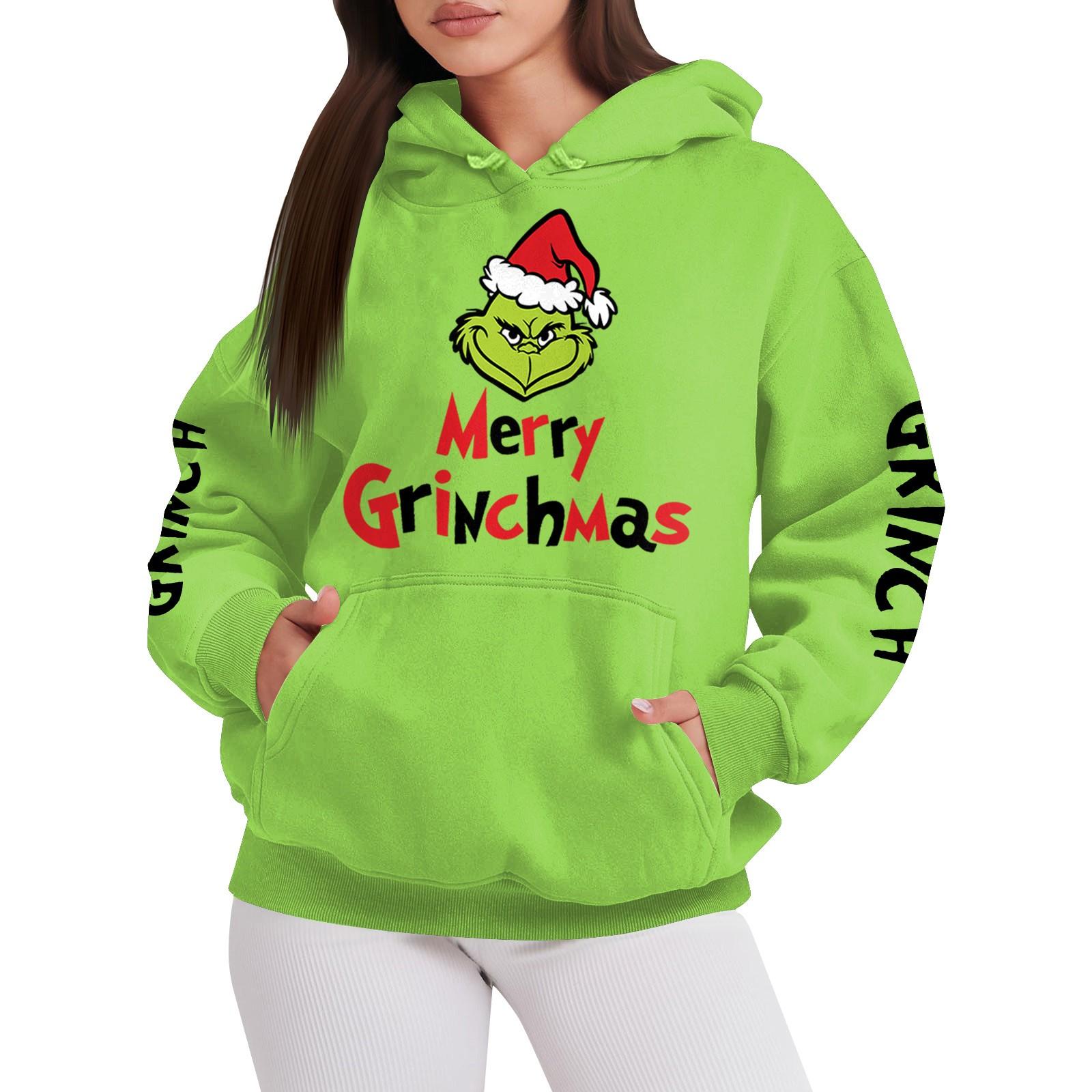 

Женская модная свободная толстовка с длинными рукавами и круглым вырезом, плюшевая толстовка с рождественским принтом, топ M