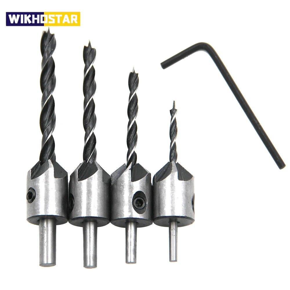 4pc Three Pointed Woodworking Counterbore Drill 3-6mm Reaming Drill Screw Chamfering Drill Bit Hole Opener Tool Set