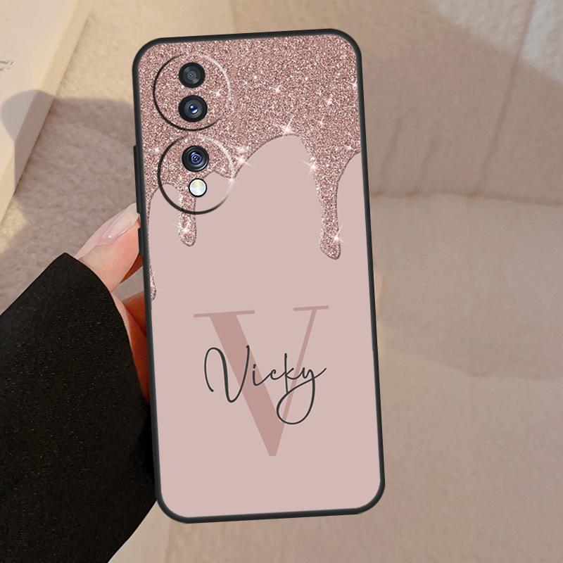 Personalisierter Name, schlanke Hülle mit flüssigem Glitzer für Honor Magic 5 Pro 50 70 90 Lite Honor 8X 9X X9b X9a X8a X7a X6a X6 X7 X8 X9 Cover
