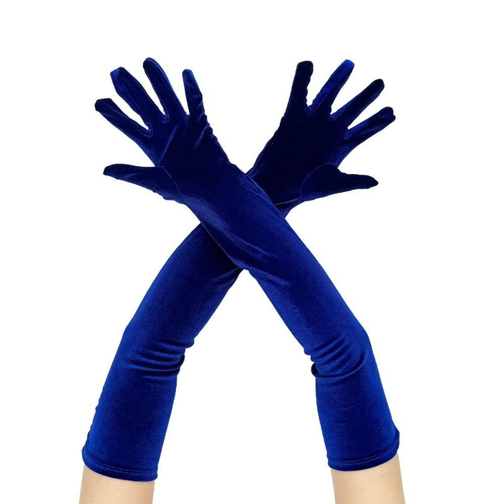 Plush Party Gloves Cosplay Long Gloves Elegant Golden Velvet Gloves  Girl