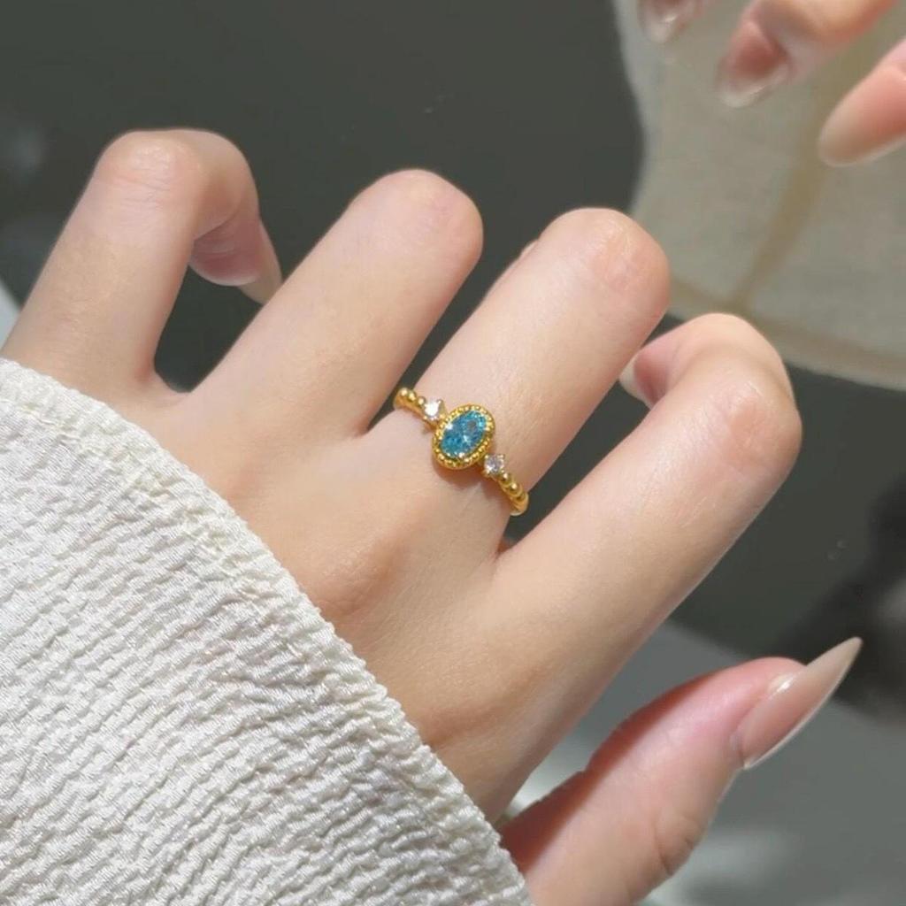 925 Sterlingsilber Unregelmäßiger Edelstein Damen Luxus Zeigefingerring - Nicht Verblassend, Verstellbar, Leichtes Nischendesign.