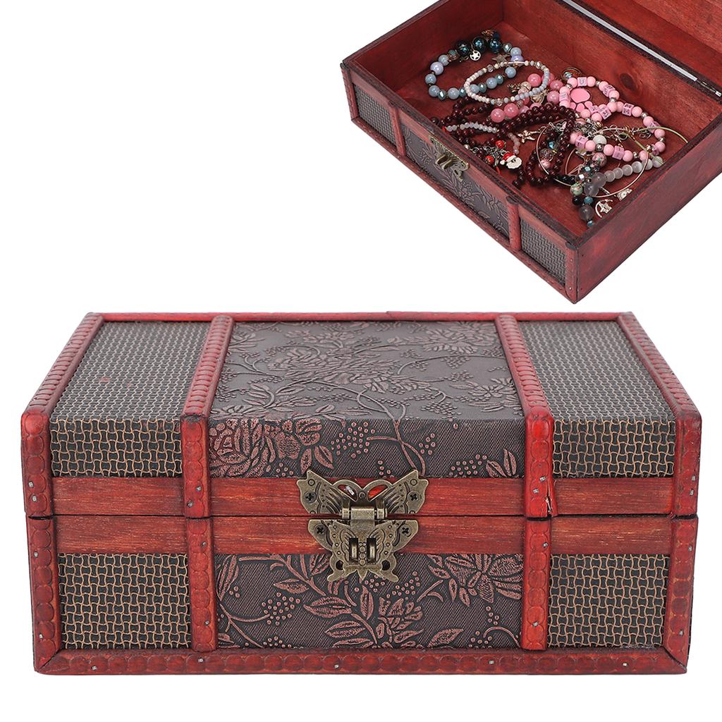 Retro Wooden Gift Box Essential Oil Alloy Hinge Decorative Treasure Storage Chest Box for Home Office
