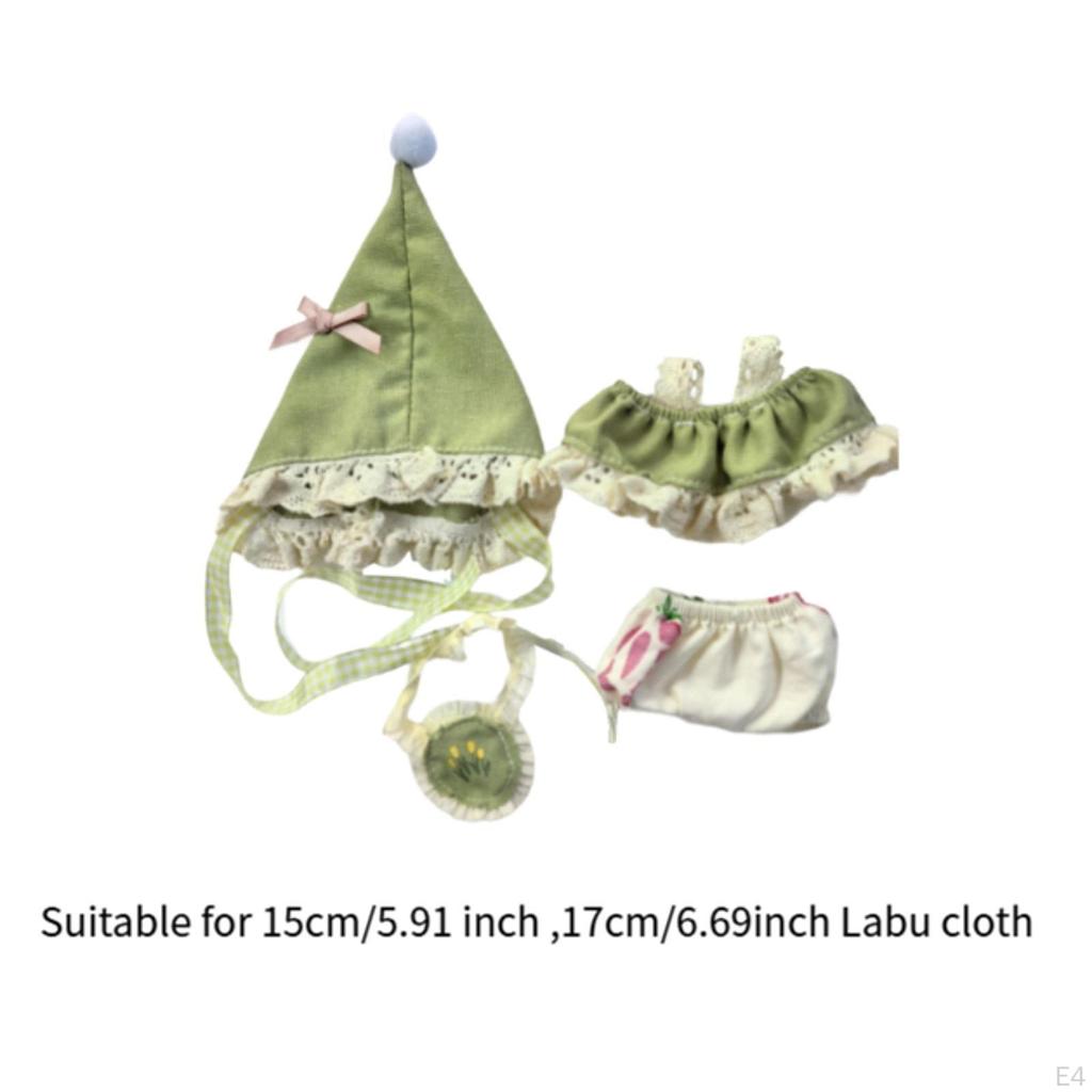 4er Pack Puppen-Elfen-Kleidung mit Hose, Mütze und Tasche für 6,7-Zoll-Puppen Geschenkset