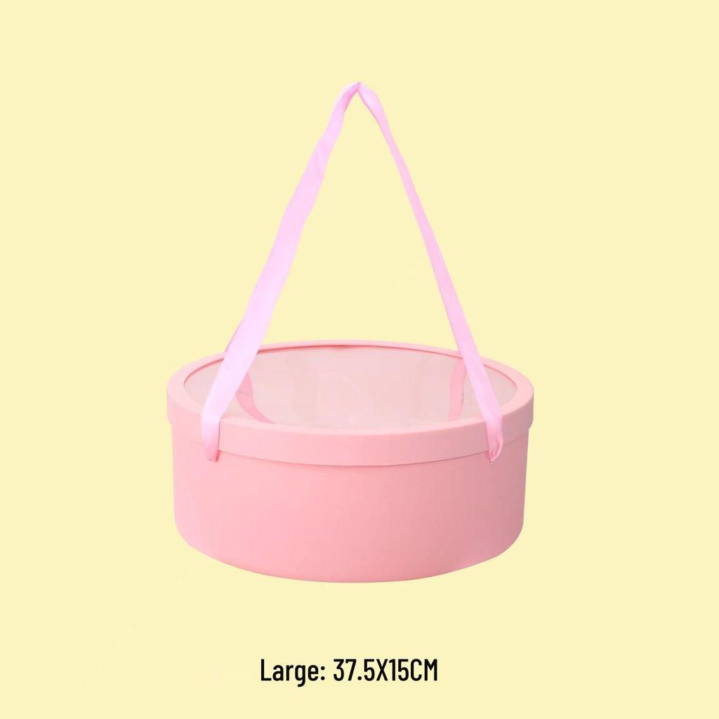 Set Cutii Rotunde Trasparente Impermeabile cu Mâner Panglică pentru Flori Proaspete și Fructe, Pachet Buchet de Iarnă.