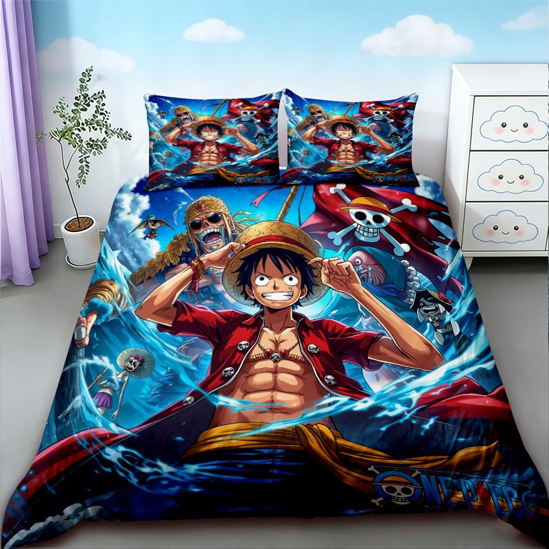 Duvet Cover Teens Best Gifts One Piece Luffy Cartoon Bedding Set Quilt Cover Soft Comfortable for Bedroom Dormitory