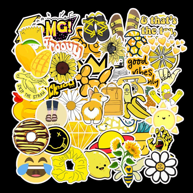50pcs Cute Waterproof Yellow Orange Stickers For Water Bottle Trunk Journaling