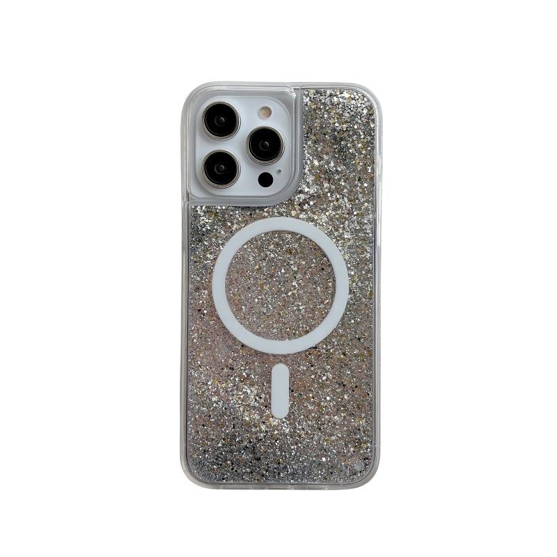 

Quicksand Magnetic Magnets Case for iPhone 14 13 Pro Max 16 15 Glitter Powder Flakes Phone Cover Hard Conque Liquid Shell For iPhone 16
