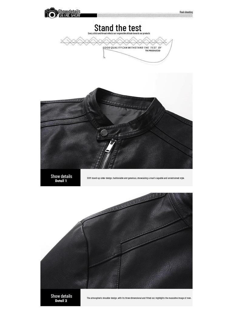 2025 Men's Color Block PU Leather Motorcycle Jacket - British Casual Style