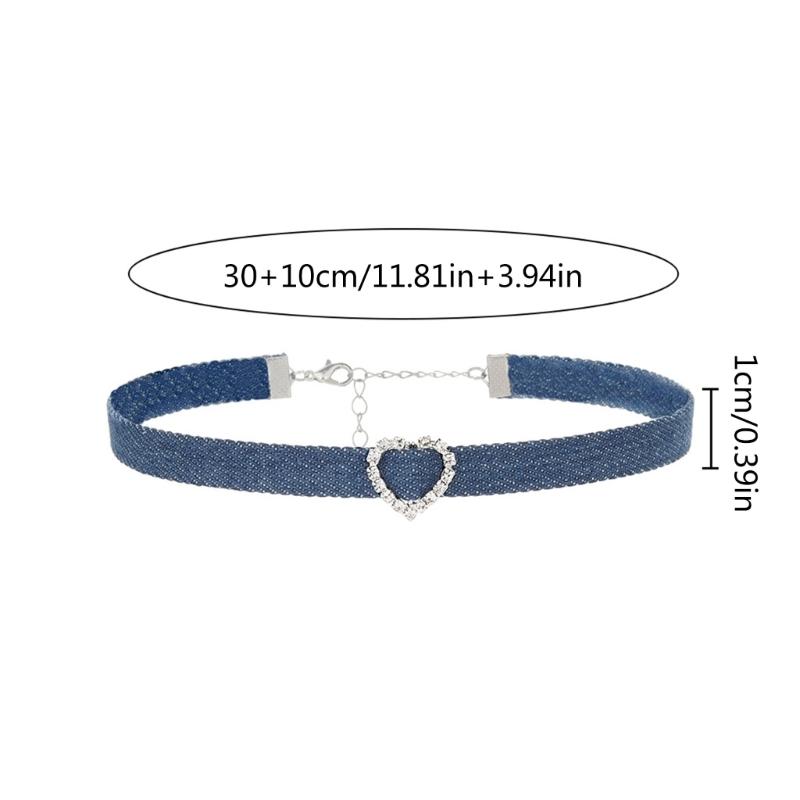 Modische Choker-Halskette aus Denim-Stoff für Damen, verstellbare Schlüsselbeinkette, Strass-Anhänger, Halsketten-Accessoire