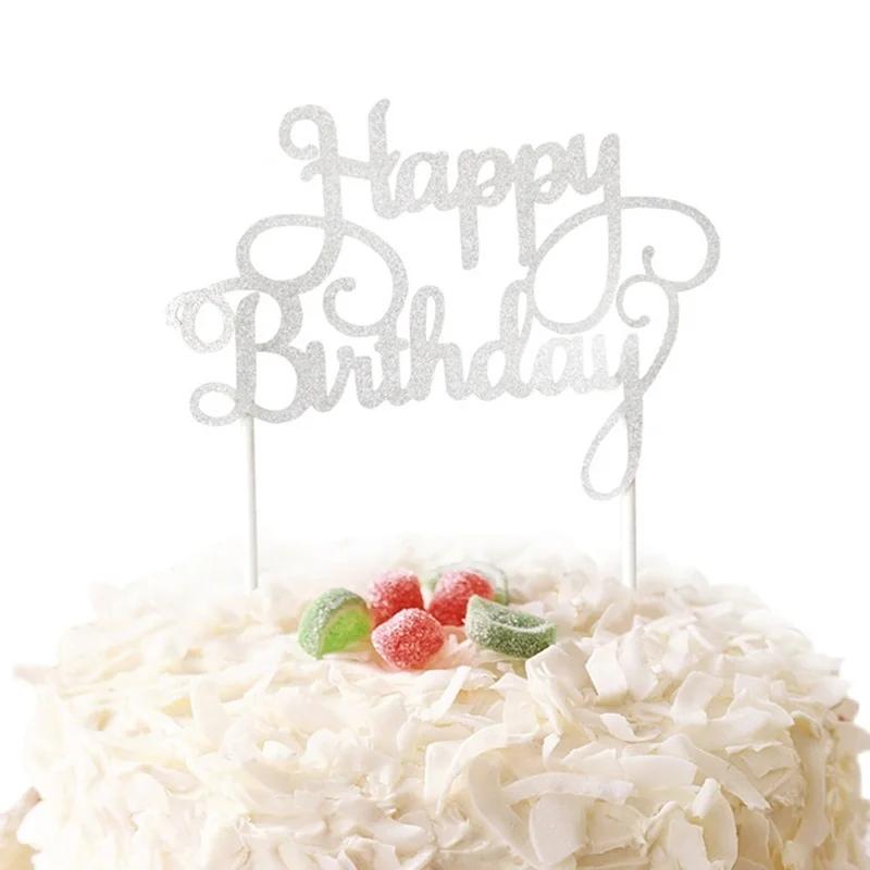 Cake Decoration Accessories Happy Birthday Candle Party Cake Topper Supplies Decoration Gold &Silver Set Baking Small Tools