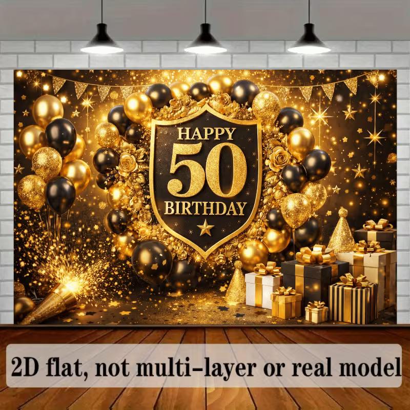 2D 50th Birthday Black Gold Balloons Photography Background