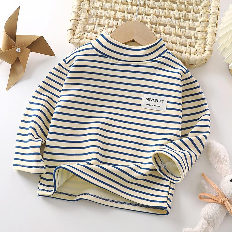 Korean-Style Velvet Striped Turtleneck Winter Tops for Kids
