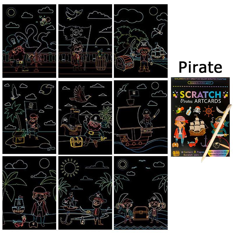 1Set Cartoon Scratching Paper Rainbow Magic Scratch Drawing Graffiti Card Kit Painting Teaching Tools School Artclass Supply ZYF