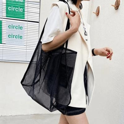 Transparent Beach Handbag Nylon Hollow Tote Bag Simple Mesh Shoulder Bag  Travel