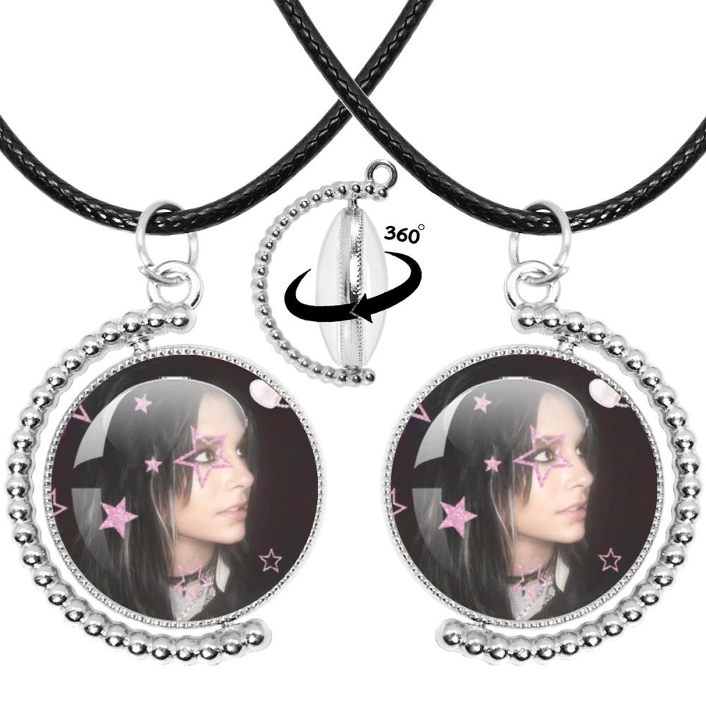 Neue Halskette Tokio Hotel Retro Rockband Pop Bill Kaulitz Band Glas Doppelseitig Drehbar Anhänger Halskette Schmuck Anhänger Fans
