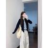 Fake Two-piece Layered Loose Top Women's Autumn New Contrasting Color Splicing Knitted Cardigan College Style Sweater Jacket