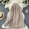 Summer Women Chic Cotton Linen Solid Elastic Waist Long Maxi Skirt