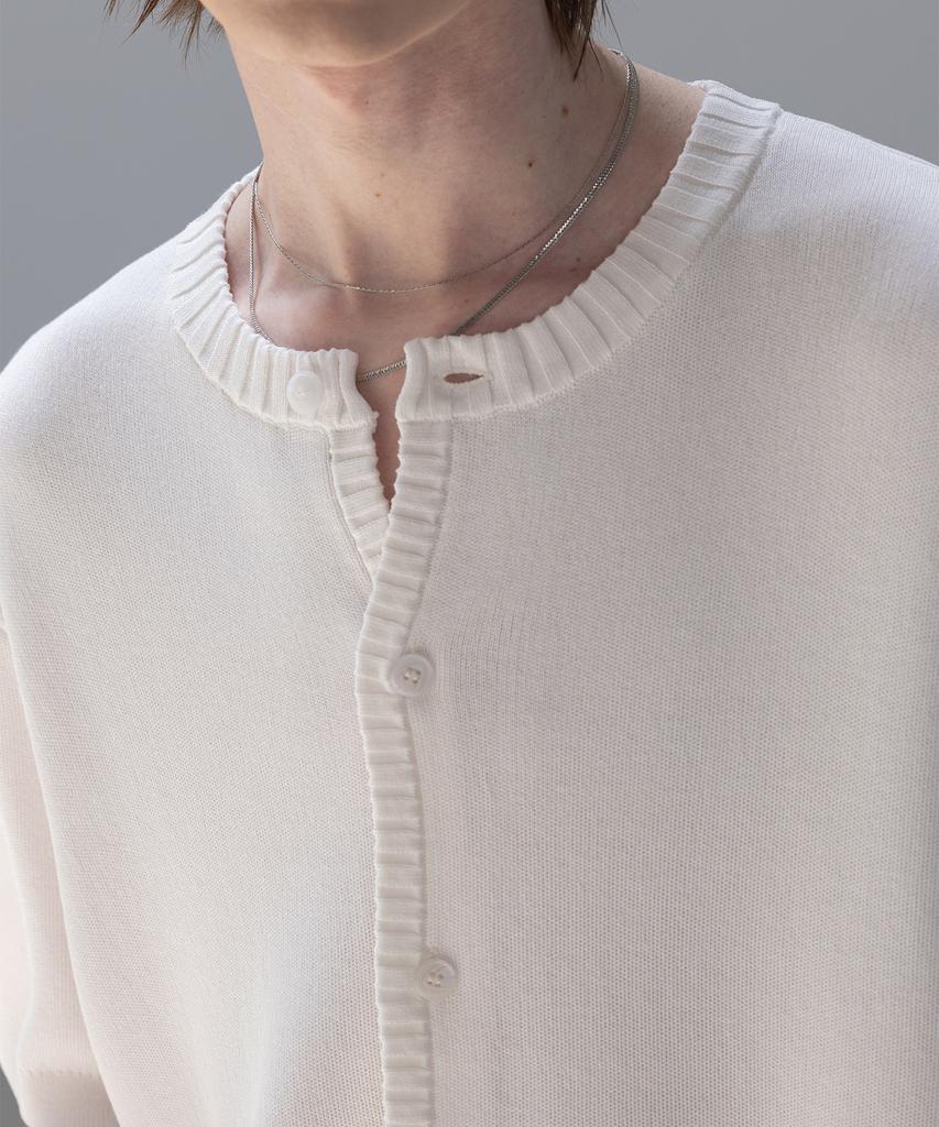Dekkoloso Panel Rib Short Sleeve Summer Round Cardigan [White]