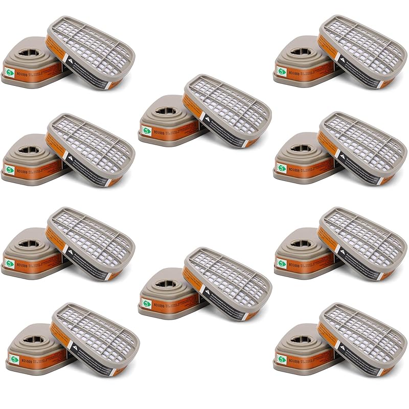 6001 Filter Cartridges Replacement for Gas Respirator, 2pcs Filter Cartridges + 2pcs Filter Covers+8pcs Filter Cottons, Apply to